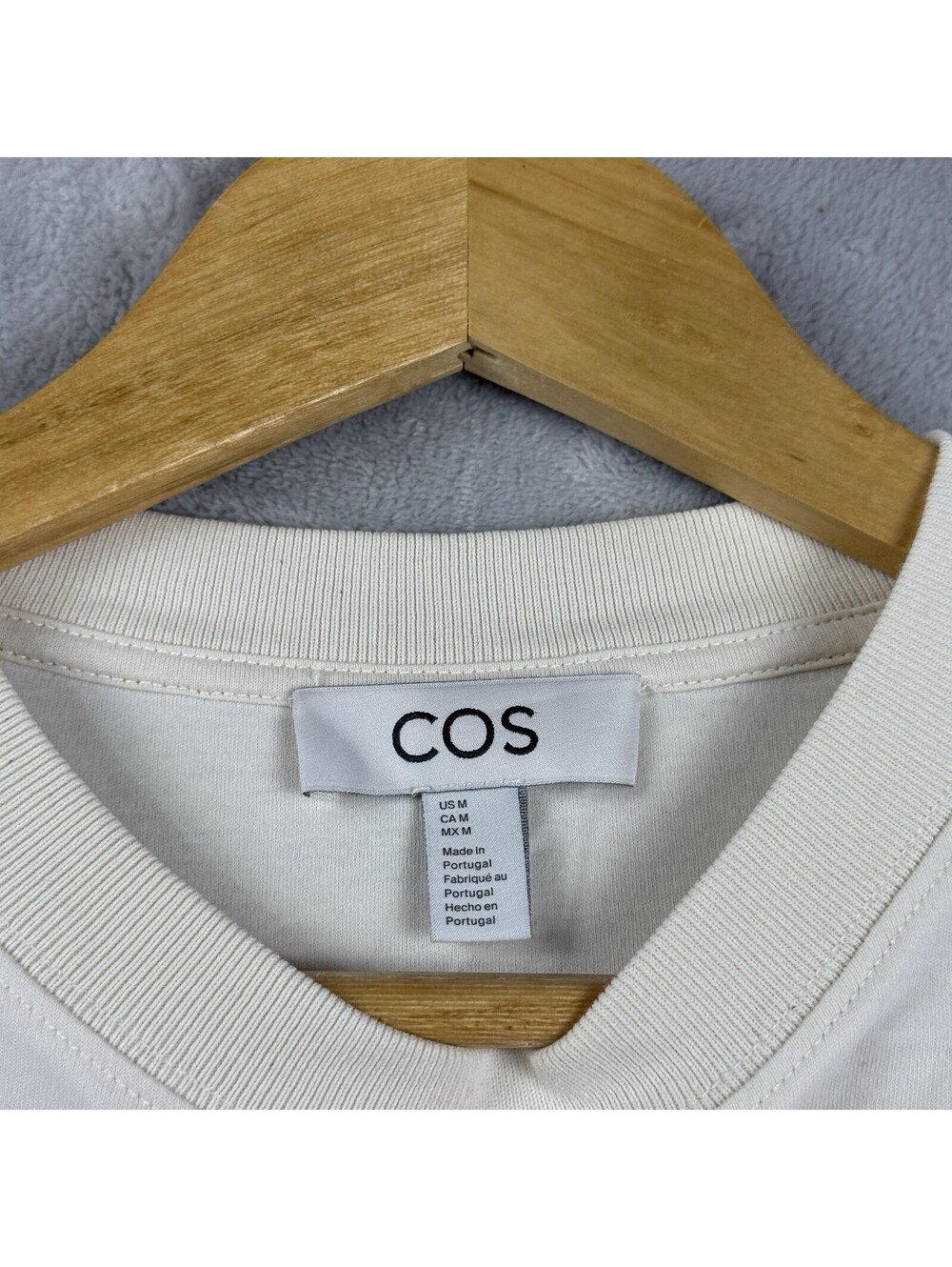 COS Women Medium Cream Long Sleeve Crew Neck Cotton T-Shirt Portugal Minimalist - Picture 2 of 8